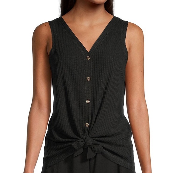***SOLD***Buttoned Tie-Front Waffle Tank Top - Picture 2 of 2